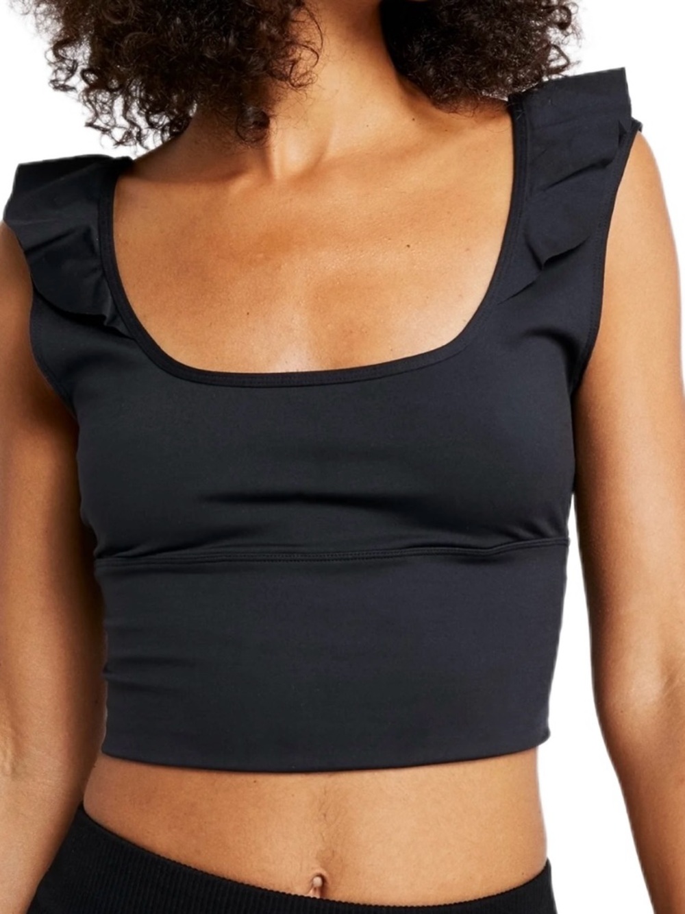 Free People Movement Women’s Small Black Ruffle Strap Crop Top FP